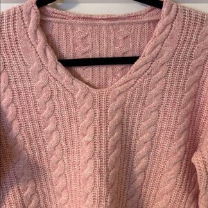 100% Superfine Merino Wool Cableknit Sweater in Light Pink
